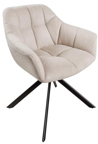 Riess Ambiente Drehbarer Stuhl Papillon Champagner beige Ziersteppung schwarzes Metallgestell Stuhl Esszimmerstuhl Küchenstuhl Konferenzstuhl