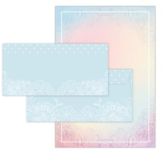 Briefpapier-Set 250 Druckerpapier DIN A4 + 250 Umschläge DIN-lang haftklebend Motiv Ornament beidseitig beschriftbar und bedruckbar für Einladung Briefpost Firmenpost Urkunde Zertifikate