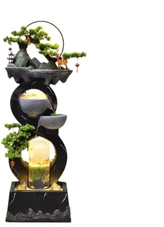 Gartenbrunnen Wasserornamente, selbstzirkulierendes Wasser, modernes neues chinesisches Heimbüro-Aquarium, Bodenlandschaftsornamente im Freien Askadierendem Springbrunnen (Color : Schwarz, Size : L