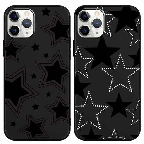Foonary 2 Pack Black Print Phone Case Compatible with iPhone 11 Pro 5.8, Slim Soft Silicone with Fashion Star Design Aesthetics Pattern Cases, Shockproof Bumper Protector Cover