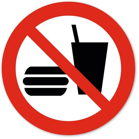 Pegatina de prohibición P022 Prohibido comer y beber según DIN EN ISO 7010 I Aviso de seguridad I Protección UV I Resistente a la intemperie I Ø 10 cm I hin822