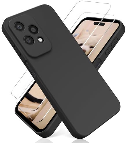 YiKaDa - Funda para Honor 200 Lite & [2 Unidades] Cristal Templado Protector de Pantalla, Cáscara Suave de Silicona TPU Líquida - Negro