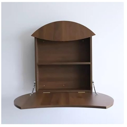 2-in-1 Wall-mounted Makeup Desk Multifunction Folding Cupboard Caet Dressing Table with Storage Shelve, Home Office Bedroom Drop-leaf Table(Walnut)