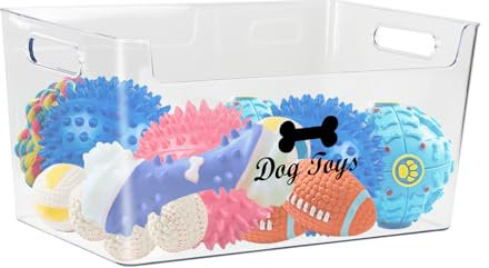Clear Dog Toy Basket, Dog Toy Box ,Toy Basket Multi-Purpose Organizer with Handle,Dog Storage for Dog Toys, Coats, Clothing, Blankets, and Treats, Premium Quality, Easy to Clean