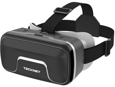 TECKNET Gafas de realidad virtual 3D para teléfonos móviles, gafas de realidad virtual con HD 110° FOV, antiluz azul y engranajes ajustables, cómodas gafas de realidad virtual para iPhone, Samsung y