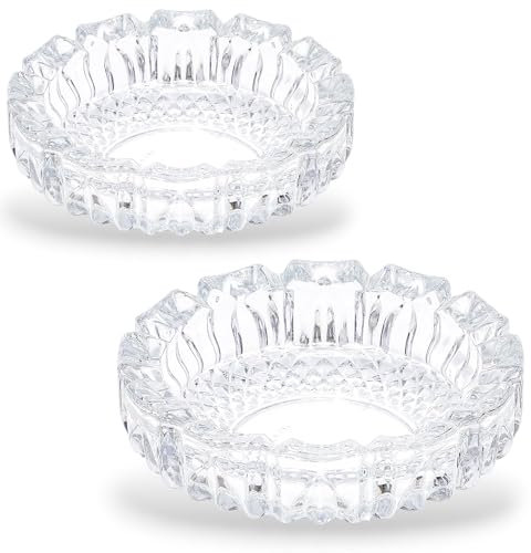 Vienberg 2 Stück Diamant Jumbo Glas Aschenbecher | XXL Rund Glasaschenbecher für Zigaretten Zigarren Kristall-Aschenbecher | Dekoschale Glas Ablageschale Spülmaschinenfest