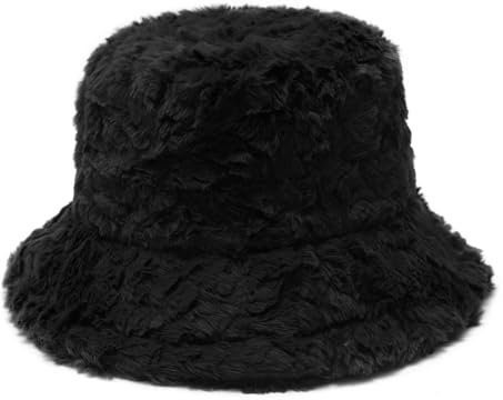 ZLYC Wintermütze für Damen, flauschig, flauschig, Kunstfell, Fischermütze, Furry Black, Einheitsgröße