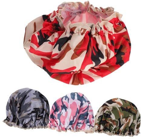 Healeved 4pcs Reusable Shower Caps for Women Double Elastic Hair Bonnets Prints for Cooking Spa