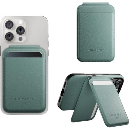 Native Union Active Wallet Stand | Magnetic – MagSafe Card Holder with Stand for iPhone Air, 17, 16, 15, 14 – Extra Secure & Ultra Slim – Stores 4 Cards – Durable & Recycled Materials (Slate Green)