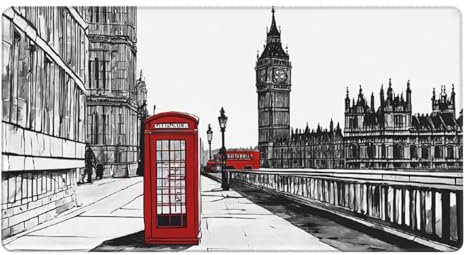 Red Phone Booth London Street Printed Gaming Mouse-pad 40x75 cm Large Laptop MousePad, Computer Mousepad, Rubber Desk Mat