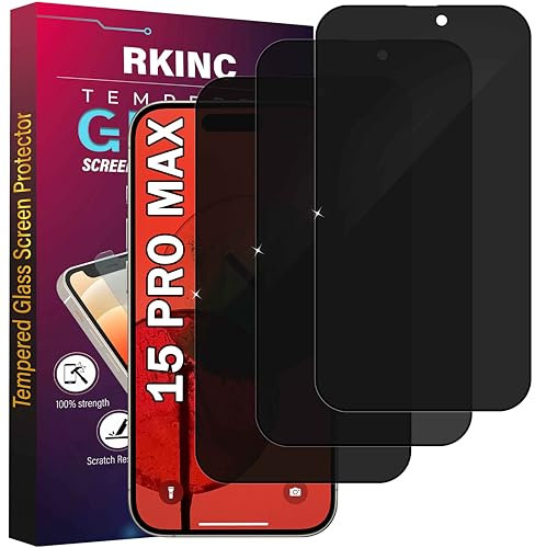 RKINC Screen Protector [3-Pack] for iPhone 15 Plus, 15 Pro Max 6.7-Inch, Privacy Tempered Glass Film Screen Protector, [Anti Spy][LifetimeWarranty][Anti-Scratch][Bubble-Free]