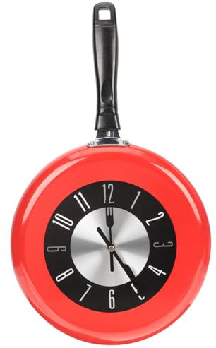 HAWILLOSCH Unique Wall Clock Decor Metal Frying Pan Mute Kitchen Cooking Red Elegant Kitchen Wall Decor