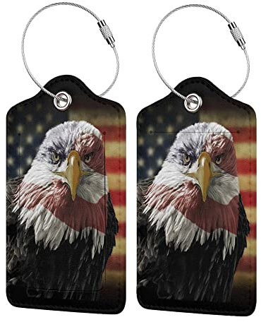 Richugui Glatzenadler, USA-Flagge, Gepäckanhänger aus PU-Leder für Koffer, Reise-Kreuzfahrt, Gepäckanhänger mit Sichtschutzklappe, Namens-ID-Etikett für Damen, Herren, Gepäck, Handtasche, Schulranzen,