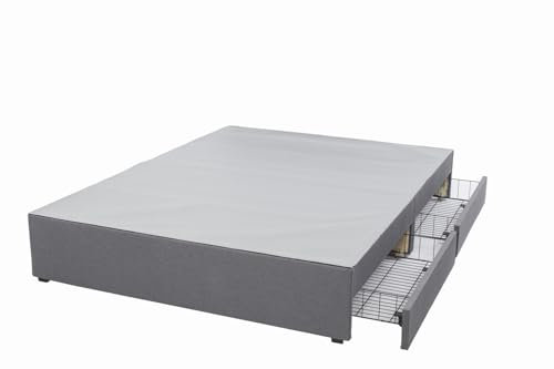 Panana Platform Bed Frame with/without Storage Drawers & Height Headboard, Grey Linen Fabric Divan Bed, Mattress Foundation with Metal Slats (4FT6 Double, No Headboard, 2 Side Drawers)