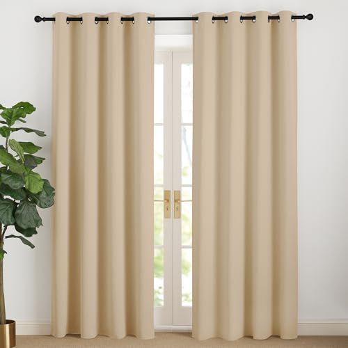 NICETOWN Vorhänge Blickdicht Beige Thermogardine Kälteschut Ösenvorhänge | Biscotti Beige, H220 x B140 cm, 2er Set, Thermovorhang Tür, Vorhang Sonnenschutz Innen, Curtains for Bedroom, Gardinen Modern