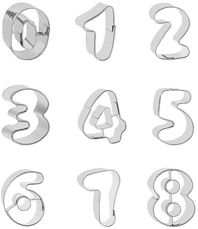 TPZORJX 9Pcs formine per biscotti a forma di numero, numeri di 0-8 (6 inversi a 9), formine per biscotti in acciaio inox per Biscotti, Torte, Zucchero e Gelatina