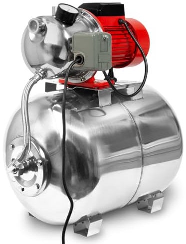 EBERTH Hauswasserwerk 3600 L/h Förderleistung, 5 bar Förderdruck, 750W, Pumpe mit Druckschalter für Automatikbetrieb, selbstansaugend, 9 m Ansaughöhe, 40 m Förderhöhe, 50 L Druckkessel Edelstahl