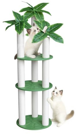 MAOHEGOU 68 inch Waterproof cat Tower, Cylindrical Outdoor cat Tree with Green Leaves,Plastic Board and cat Scratching Post,Used in Catio,Deck,Patio