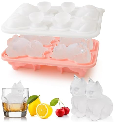 YXHZVON Moldes de Cubitos Hielo Silicona, 1 Piezas Gato Cubiteras para Hielo con Tapa, Cubitera Silicona sin BPA para Whisky, Cócteles y Bebidas Refrigeradas