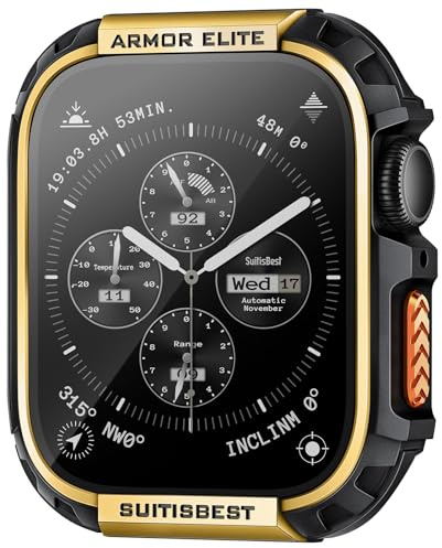 Suitisbest ArmorElite Hülle für Apple Watch 45mm – Robuste Schutzhülle im Metall-Look mit gehärtetem Glas – Kompatibel mit Series 9/8/7