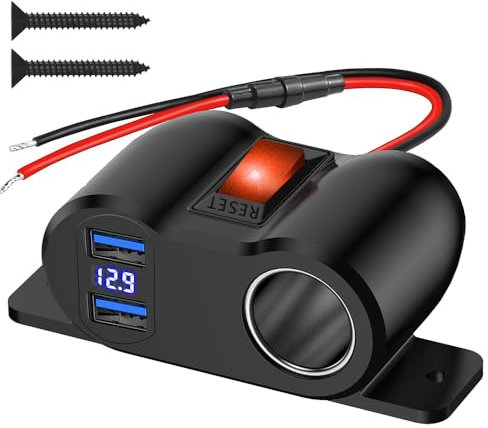 Afenau Zigarettenanzünder Steckdose USB, 12 V Auto Kfz ZigarettenanzüNder Steckdose mit Dual USB Ladegerät, QC3.0 Zigarettenanzünder Ladegerät mit Led Voltmeter und Schalten für 12-24 V Auto RV Boot