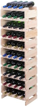 PROREGAL Weinregal VINOTECA Flex PRO | HxBxT 135x46x28cm | 40 Flaschen auf 10 Ebenen | Massives Kiefernholz | Natur unbehandelt | Weinhalter Weinständer Flaschenständer Flaschenregal Holzregal