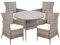 Warmiehomy Rattan Garden Table and Chairs Set 5 Pieces Garden Dining Set 100cm Round Patio Table with Parasol Hole Wicker Chair with Seat Cushions Tempered Glass Tabletop and 4 Seater Armchairs, Grey