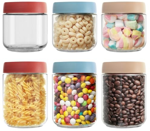 VINATO Overnight Oats Jar - Lot de 6 Bocaux en Verre avec Couvercle (3x480ml + 3x350ml) Hermétique | Pots Yaourts Empilables pour Stockage Alimentaire