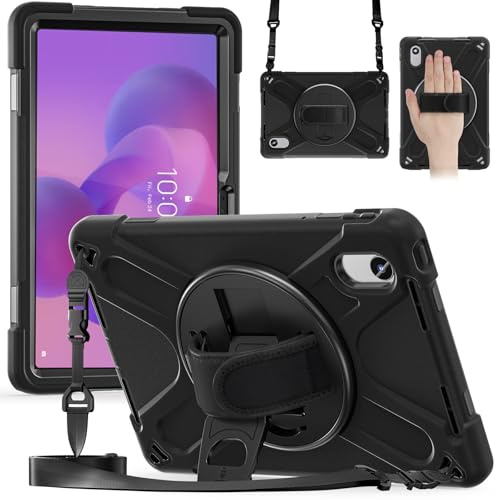 Gerutek Custodia per Lenovo Idea Tab 11 2025/ Tab M11 2024/ Tab K11/Xiaoxin Pad 11, Custodia Robusta per Lenovo Tab Idea 11 con Supporto Girevole 360/Cinghia a Mano/Spalla/Portapenne, Nero