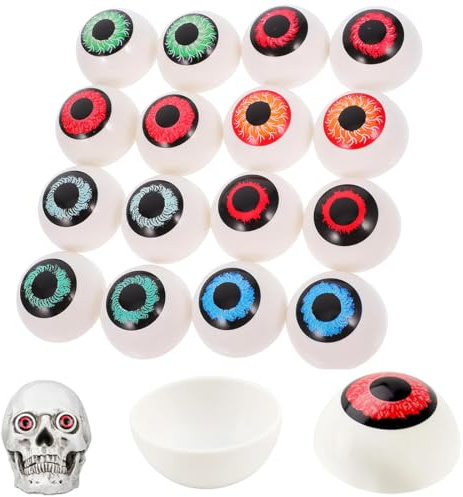 Lot de 16 yeux réalistes effrayants d'Halloween, Faux yeux, Horror Prop DecorHalloween Eyeball, de globes oculaires en plastique creux pour Décoration de Fête d'halloween