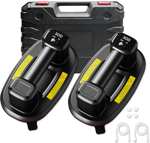 JUYLTOOL Set di 2 sollevatori a batteria da 26 cm per piastrelle, sollevatore elettrico a ventosa per piastrelle, con aspirazione automatica e display LCD per potenza di aspirazione e durata della