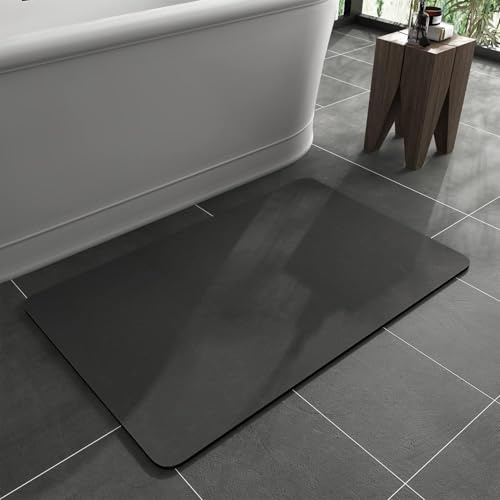 AMFUN Badematte, Super Absorbierende Badezimmerteppich, Schnelltrocknende Badvorleger, rutschfest, Dünn, für Badezimmerboden, Badewanne und Dusche (Dunkelgrau, 60 x 90 cm)