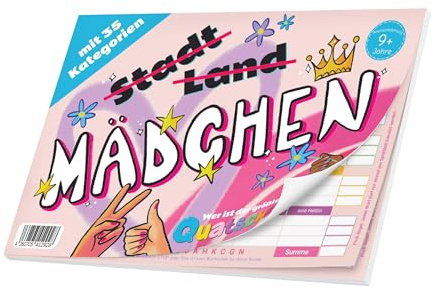 Quatschkopf Mädchen, Stadt Land Fluss Girls Mädels Variante, Spielblock mit 35 witzigen kreativen Kategorien, Geschenkidee Kinder Teenager, großer Block DIN A4, Mädelsabend Spiel ab 9 Jahre (Modern)