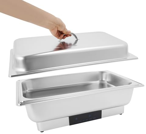LKHDONG Elektrisch Chafing Dish 9L Speisenwärmer Buffetwärmer Edelstahl Warmhaltebehälter 600W Buffet Warmer Set mit Decke, Wärmebehälter 35~90℃ Temperaturregelung (1 Fach)