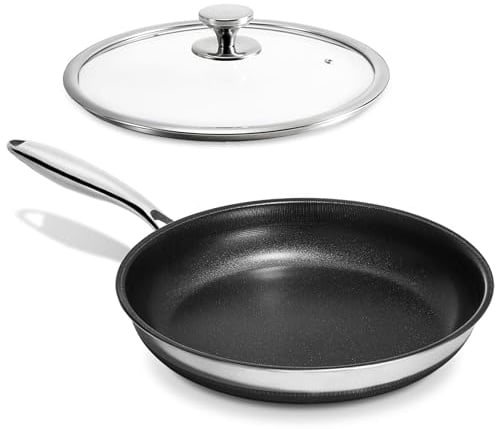 KOKHUB Stainless Steel Frying Pan 28 cm, Nonstick Frying Pan with Lid | Titanium Ceramic Tri-Ply Stainless Steel Pan, Induction Hob Compatible, Non-Toxic, PFAS/PFOA Free, Oven Safe