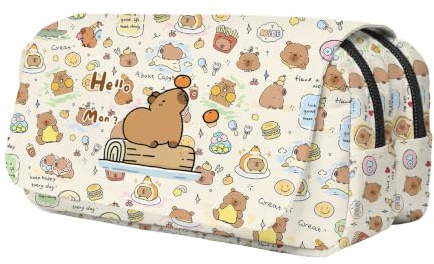 FOSDICK Kawaii Federmäppchen Capybara Mäppchen Groß Federmappe Capybara Federtasche 3 Fächer Niedliche Pencil Case Cartoon Federpenal Reißverschluss Schlampermäppchen Kawaii Schlamppermäppchen