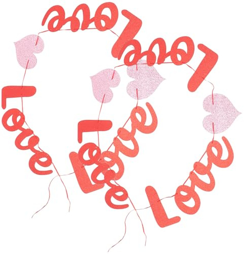 Gogogmee 2 Stück Valentinstag Herz Banner Hängende Party Dekoration Love Banner für Romantische Feier und Fotohintergrund