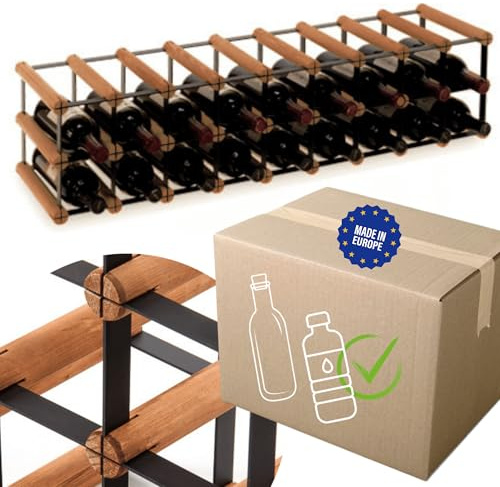 MODO24 Weinregal aus Metall & Holz für 18 Flaschen,22,5x92,5x25cm, Braun | Freistehender Weinständer, Flaschenhalter Industrial Loft, Dekoratives Flaschenregal Getränkeregal für Küche Tisch Keller