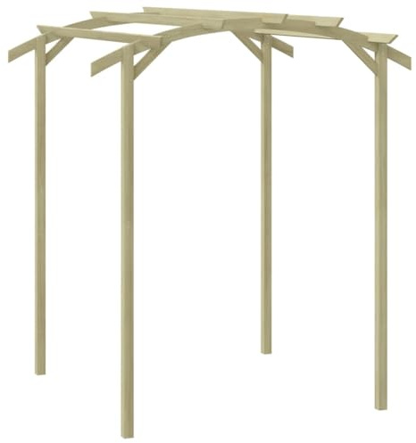Pergola de jardin en pin imprégné en autoclave 180 x 197 x 210 cm avec 4 poteaux, 2 poutres, 4 entretoises et 5 chevrons pour tuteur stable et zone d'assise, robuste