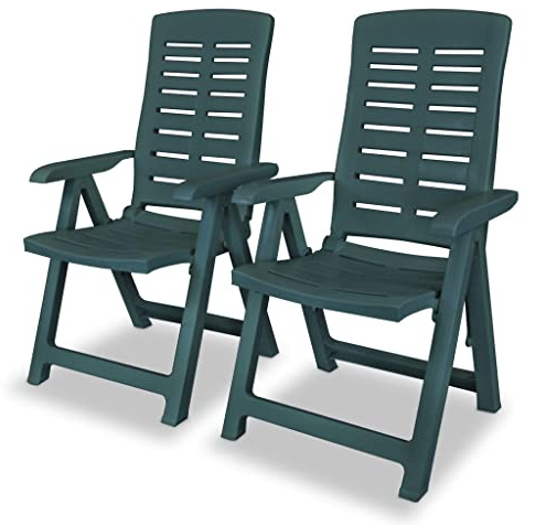 zylophax Verstellbare Gartenstühle 2 STK Kunststoff Grün klappbar wetterfest mit Armlehne 60x61x108 cm für Balkon Terrasse Garten bequemer Outdoor Stuhl mit 4 Neigungspositionen