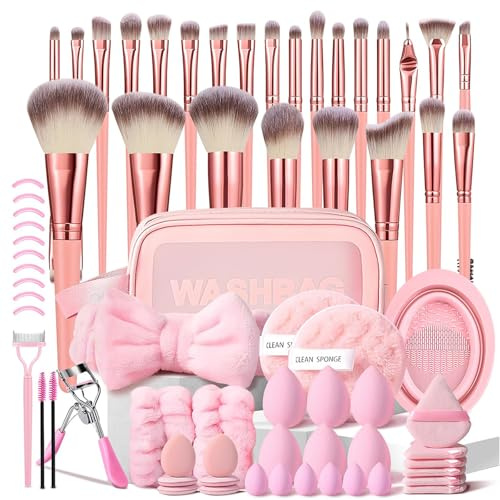 LHLXZQ 70PCS Ensemble de Pinceaux de Maquillage | avec éponge, Pompon à Poudre et Tapis de Nettoyage, pour Foundation Blush Anti-cernes Ombres à Paupières Poudre et Contouring