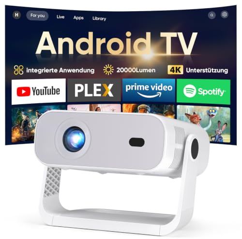 Wielio Upgrade Neuer Smart Mini Beamer Integrierte APP, Android 14,20000Lumens, Unterstützt 4K-Dekodierung,Automatische Trapezkorrektur, WiFi6 & BT5.4 Projektor,Beamer Heimkino für Handy/HDMI/PC