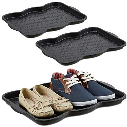 Relaxdays 3X Schuhabtropfschale klein, Kunststoff Schuhablage für 4 Schuhe, Profil Schmutzfang, HxBxT: 3 x 50 x 38 cm, schwarz