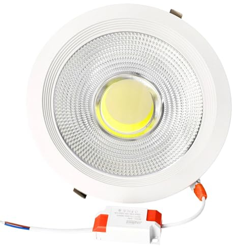 JANDEI - Downlight LED COB 30W Recessed, White Aluminium Round Frame Spotlight, 215x55mm (recessed Hole 190mm), 2700 Lumen, IP44. Ideal for Living Room, Kitchen, Bathroom - 1 pc (Daylight 4200K)