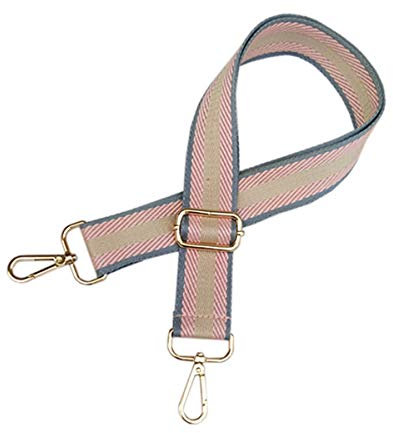 ACVIP Taschengurt Bunter Gestreifte Schultergurt Tragegurt 75-120cm Längenverstellbarer Schulterriemen Umhängegurt(Grau&Rosa)