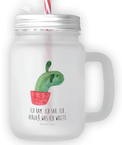 Mr. & Mrs. Panda Trinkglas Mason Jar Kaktus Mama - Geschenk, Einmachglas, Mason Jar Trinkglas, Cocktail-Glas, Kaktusliebe, Sommerglas, Schule,
