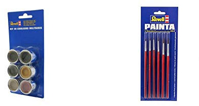 Revell - 32341 - Accessoire pour Maquette - Couleurs Militaires 6 Pots & 29621 - Accessoire Maquette - Pinceaux - Pinceaux Standard 6 Tailles