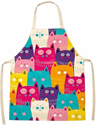 ShopINess Delantales de Cocina Gato para Adultos y Niños para Cocinar en Familia Barbacoas Fiestas Idea Regalo (Gatos Colorados, 47x38cm) Tamaño Niños