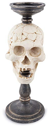VOANZO Halloween-Kerzenständer aus Kunstharz, Totenkopf-Statue, Horror-Totenkopf-Ornament, Heimdekoration