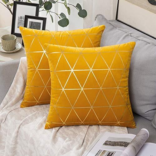 MIULEE Samt Kissenbezug Samtkissen Moderne Zierkissenbezug Dekorative Kissenbezüge Sofakissen Weich Dekokissen Deko mit Verstecktem Reißverschluss für Sofa Büro Bett 2er Set 45x45 cm Gold